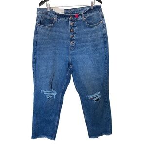 #AZ117- NWT Arizona Jean Co Distressed Blue Straight Leg High Rise Jeans-Sz 21